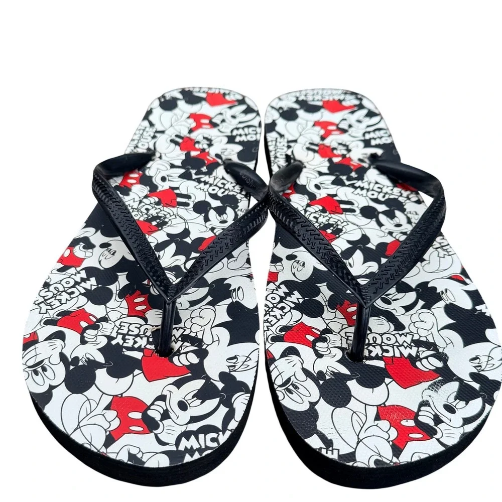 Disney Mickey Mouse Flip Flops Sandals 40-41 All‎ Over Print Black Red White